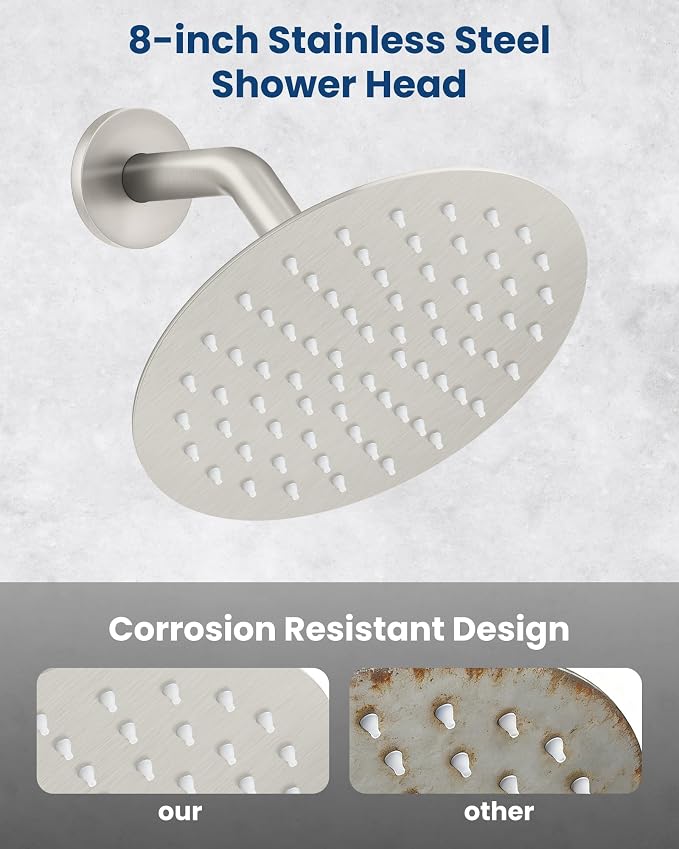 Airuida Shower Faucet Set with Tub Spout,8" Bathtub Faucet-Brushed Nickel | Male Threads Rough-In Valve,Round Head Shower System,Tub and Shower Kit Set