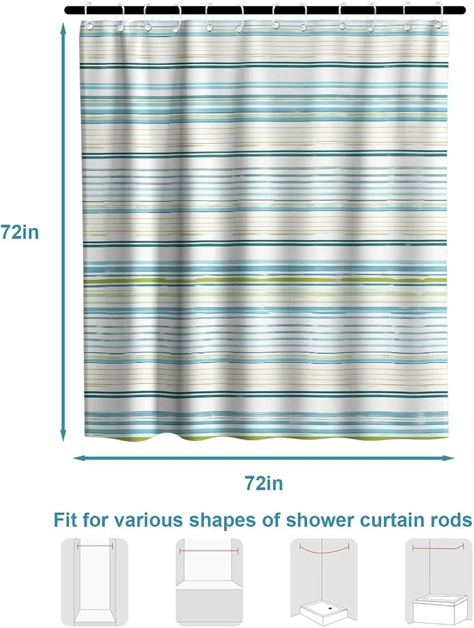 Neutral Minimalist Striped Shower Curtain, Ocean Modern Aesthetic Abstract Rustic Shower Curtains for Bathroom, Waterproof Bath Curtain with Hooks Machine Washable Bathtub Curtains 72x72 Inch Blue