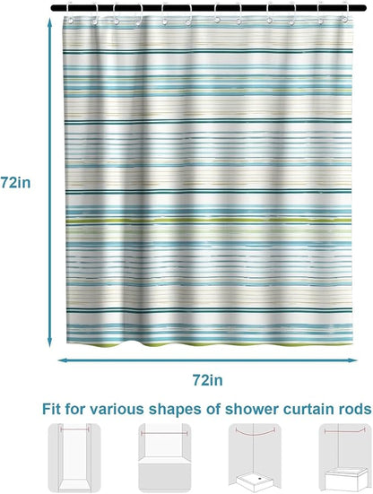 Neutral Minimalist Striped Shower Curtain, Ocean Modern Aesthetic Abstract Rustic Shower Curtains for Bathroom, Waterproof Bath Curtain with Hooks Machine Washable Bathtub Curtains 72x72 Inch Blue