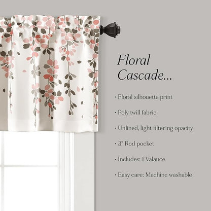 Lush Decor Weeping Flower Light Filtering Window Curtain Valance, Blush & Gray