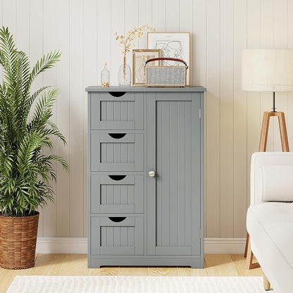 Giantex Bathroom Cabinet, Freestanding Storage Cabinet with 1 Door & 4 Drawers, 3-Level Adjustable Shelf, Anti-toppling System, Modern Storage Organizer for Bathroom, Living Room, Kitchen (Gray)