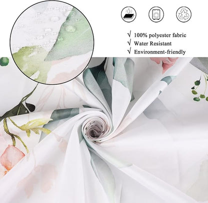 Spring Eucalyptus Shower Curtain, Sage Green Leaves Botanical Plants with Pink Flowers on The Top Fabric Bathroom Curtain Home Decor Waterproof Washable 12 Hooks, 78''Lx72''W, GCI-10057