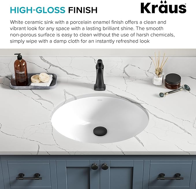 KRAUS Elavo 19.25 in. Oval Porcelain Ceramic Undermount Bathroom Sink in White with Overflow Drain, KCU-272