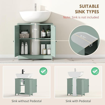 HOMCOM Under Sink Bathroom Cabinet, Pedestal Sink Storage Cabinet with 2 Doors, Shelf and U-Shape, Dark Green