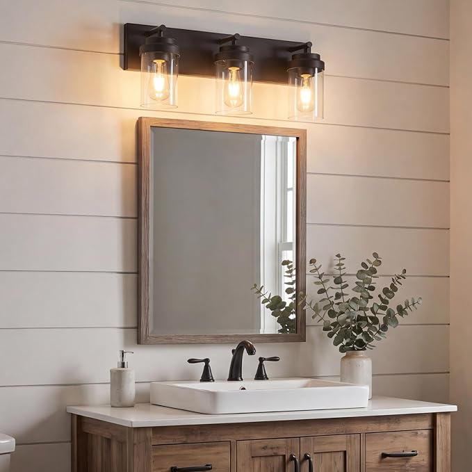 3-Light Bathroom Light Fixtures, Matte Black Vanity Lights | Modern Bathroom Lighting Fixtures Over Mirror, Vanity Lights for Bathroom, Mirror, Restroom, Bedroom, E26