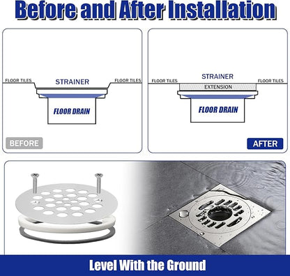 Drain Height Extension Kit, Universal Fit for 2-1/2" to 3" Floor Drains | Adjustable 1/4"–1/2" Riser with Leak-Proof Sealing Gaskets for Shower, Bathroom, Kitchen & Laundry Room Renovations