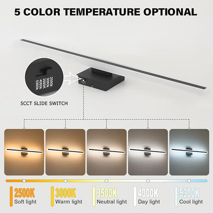 JUSHENG Black Vanity Lights for Bathroom, 5CCT Dimmable Bathroom Lights Over Mirror, Modern LED Vanity Light Fixtures Over Mirror 32'' Inch 24W