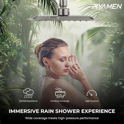 Dual Shower Head Combo, 8'' High Pressure Rain Shower Head with Handheld Spray, 6+1 Spray Settings Handheld Showerhead, Height Adjustable, One-touch Pause Button, Brushed Nickel