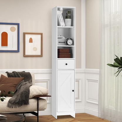 GarveeHome Tall Narrow Bathroom Cabinet, 66.9" Small Skinny Bathroom Storage Cabinet for Small Spaces | Freestanding Water Resistant Organizer for Bathroom, Kitchen, Hallway (3 Open Shelves, White)