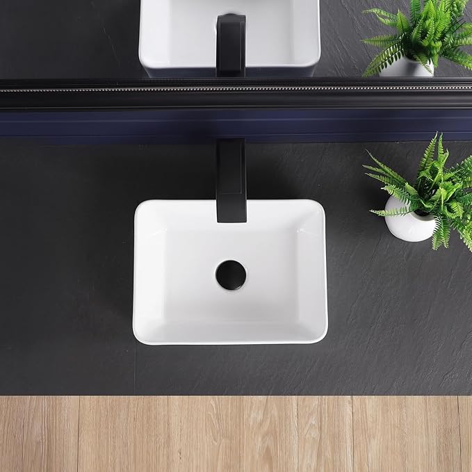 Vessel Sink 16"x12" Rectangular Bathroom Sink Modern White Porcelain Ceramic Above Counter Drop-in Vanity Sink for Bathrooms Art Basin