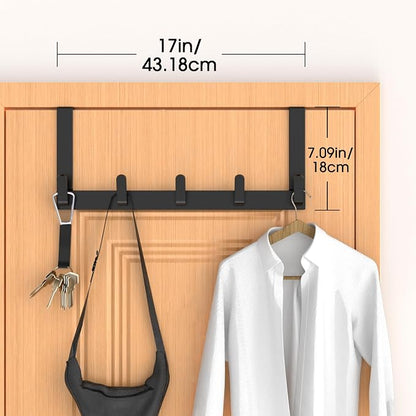 Over The Door Hooks Hanger, Heavy Duty Rack for Winter Coat, Fits 1 3/4" Doors, L7U - Bathroom Accessories and Towel Organizer Holder - Black