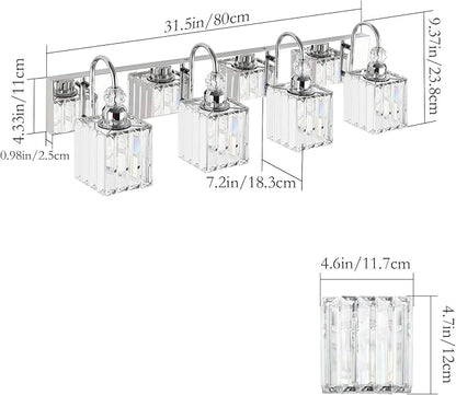 Ralbay Chrome Crystal Vanity Light 4-Lights 31.5'' Modern Bathroom Wall Lighting Over Mirror