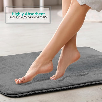 Clara Clark 3 Piece Bathroom Rugs, Velvet Memory Foam Bath Mat Set, Non-Slip Bath Rugs, Machine Wash, Dries Quickly, Ultra Soft Plush Bath Mats for Bathroom, 17 x 24/20 x 32 / Contour, Grey