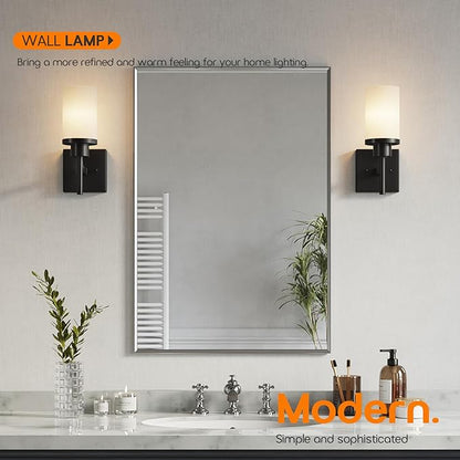 Wall Light Fixtures Matte Black Bathroom Vanity Lights Over Mirror with White Frosted Glass, Wall Lamps for Hallway Washroom Porch Entrance T001MB-L1