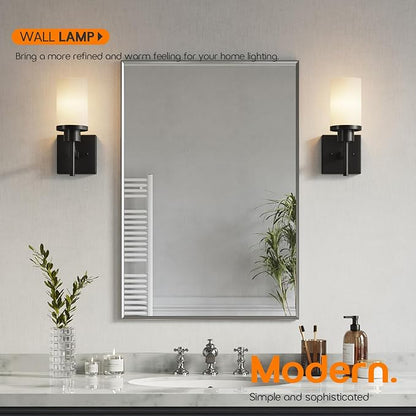 Wall Light Fixtures Matte Black Bathroom Vanity Lights Over Mirror with White Frosted Glass Shade, Wall Lamps for Porch Entrance, 2 Pack T001MB-L1-P2