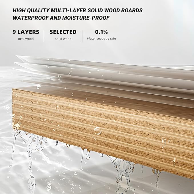 Double Sink Bathroom Vanities, 100IN Bathroom Vanity Cabinet Include LED Smart Defogging Mirror and Open Shelf, Solid Wood Bathroom Sink Vanity with Integrated Sink and Drawers Storage (Wood)