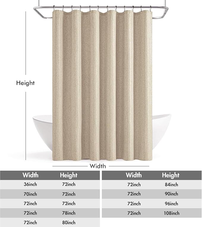 ANRODUO Copper Brown Extra Long Linen Fabric Shower Curtain Set - W72xL108 | Farmhouse Shower Curtain with 12 Metal Hooks, Waterproof Heavy Duty, Button Hole Design, Machine Washable for Bathroom