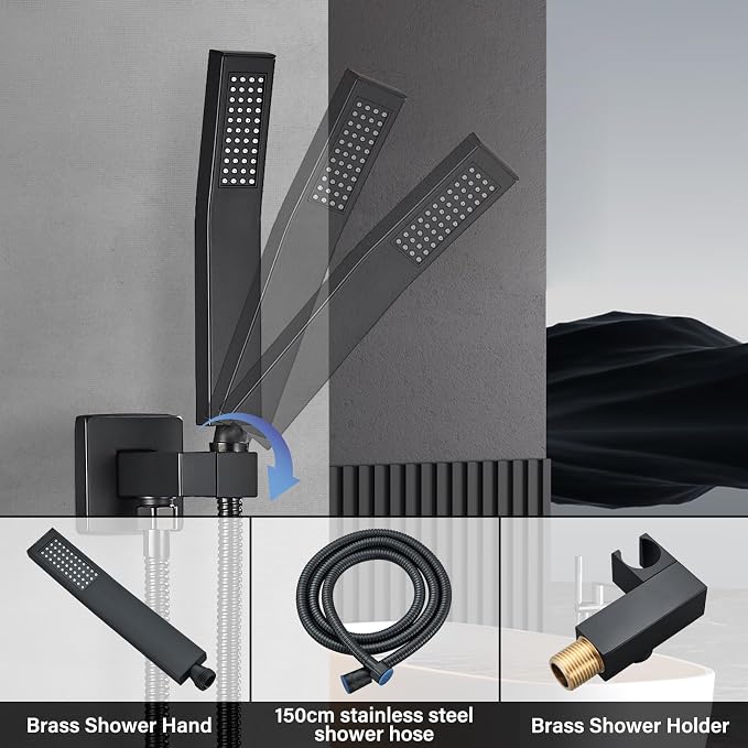 Shower Faucet Matte Black Shower System with 8 Inches Rain Shower Head and Handheld Spray Bathroom Luxury Rain Shower Faucet Set Complete Wall Mounted