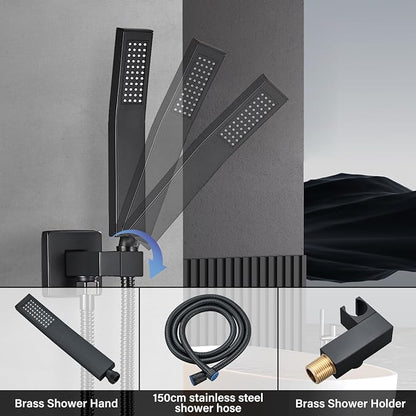 Shower Faucet Matte Black Shower System with 8 Inches Rain Shower Head and Handheld Spray Bathroom Luxury Rain Shower Faucet Set Complete Wall Mounted