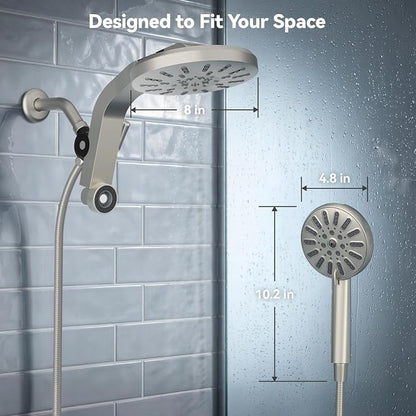 INAVAMZ High Pressure Rain Shower Head Combo with Magnetic Handheld Nickel | Dual Shower System with Rainfall Showerhead and 8-Spray Handheld, Magnetic Dock, Adjustable Angle, Power Jet for Cleaning