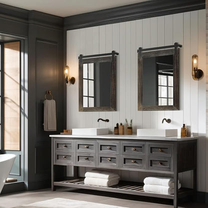 COGOOD Farmhouse Bathroom Mirrors for Over Sink - 30 x 22 Speckled White | Rustic Barn Door Wood Framed Vanity Mirror for Entryway, Living Room, Bedroom, Dresser Wall Decor