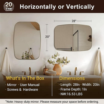 Oval Mirrors for Bathroom, 20x28 Gold Bathroom Vanity Mirror with Metal Frame, Brass Oblong Mirror for Over Sink, Modern Anti Rust Wall Mounted