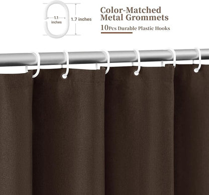BTTN 60x72 Boho Scalloped Linen Textured Cloth Shower Curtain Set, Brown | Narrow Size, 230GSM Waterproof Polyester, Heavy Duty Fabric, 10 Plastic Hooks, Chic Modern Farmhouse Style, Machine Washable