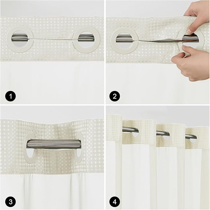 Colorful Star No Hook Shower Curtain with Snap in Fabric Liner, Waffle Weave Heavy Duty Thick Shower Curtains with Mesh Top Window, Hotel Style Waterproof Bathroom Curtain Set, 72 x 75 Inch, Ivory