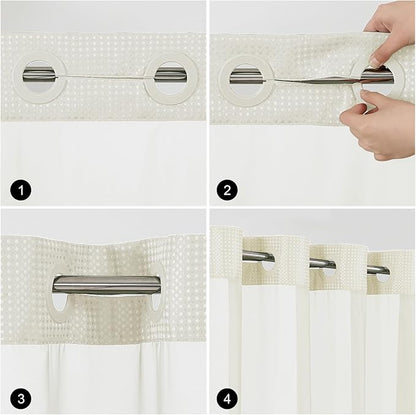 Colorful Star No Hook Shower Curtain with Snap in Fabric Liner, Waffle Weave Heavy Duty Thick Shower Curtains with Mesh Top Window, Hotel Style Waterproof Bathroom Curtain Set, 72 x 75 Inch, Ivory