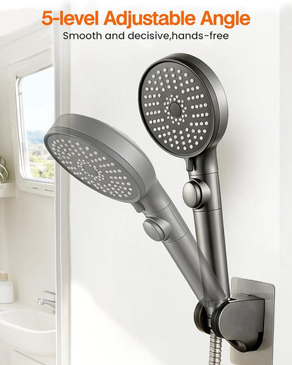 RV Shower Head with Hose, High Pressure Handheld RV Shower Head Replacement with On Off Switch,5 Modes,Power Jet, Camper Shower Head for RV,Travel Trailer,Motorhome,Boat RV Essentials,Gray