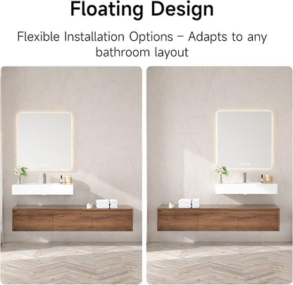 60 Inch Floating Bathroom Vanity with Single Sink, Modern Wall-Mounted Bathroom Cabinet with Resin Sink & Soft Close Drawers, Split-Level Layout (Walnut, 60")