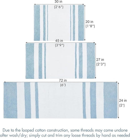 Madison Park Reversible Spa Rug 100%-Cotton Striped Ultra Soft Water Fast Bath Non-Slip Absorbent Quick Dry Mats for Tub, Shower Room, and Bathroom, 27"x45", Blue (MP72-6211) | Quick Dry, Ultra Soft, Pile, Machine Washable, Plush, OEKO-TEX Certified