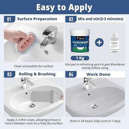 DWIL Tub Paint, Tub and Tile Refinishing Kit with Tools, Bathtub Paint Water Based &Low Odor, Easy to Use for Sink Bathroom Shower, Black 35oz/50-55sq.ft