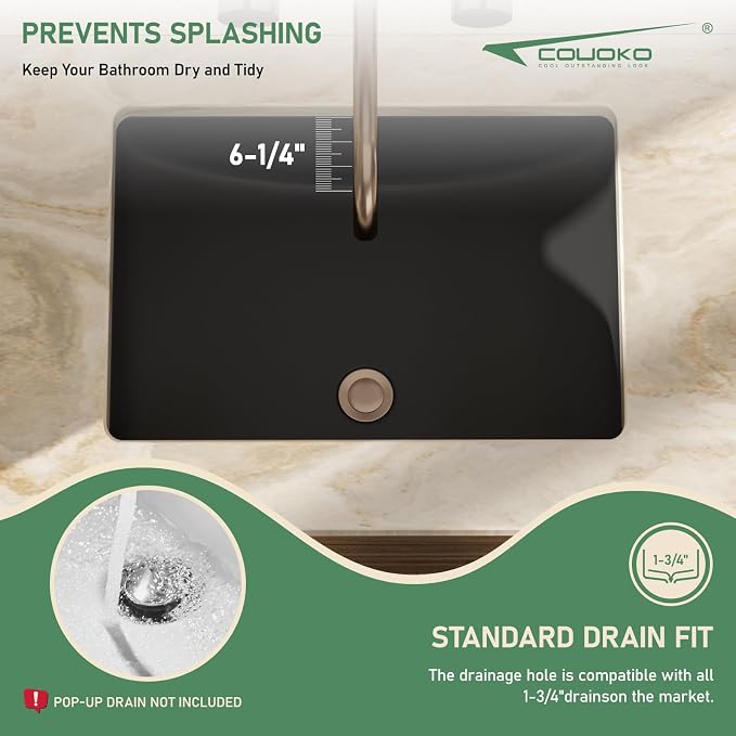 21x15 Inch White Rectangle Undermount Bathroom Sink | Interior Bowl Size 18"W x 12"D, Ceramic, Curved Bottom, Easy to Clean, with Overflow, Ideal for Bathroom, Lavatory, Vanity