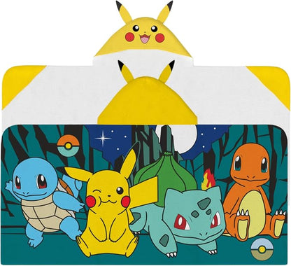 Pokemon Anime Kids Super Soft Bath/Pool/Beach Soft Cotton Terry Hooded Towel Wrap, 24 in x 50 in, (Official Licensed Product) By Franco