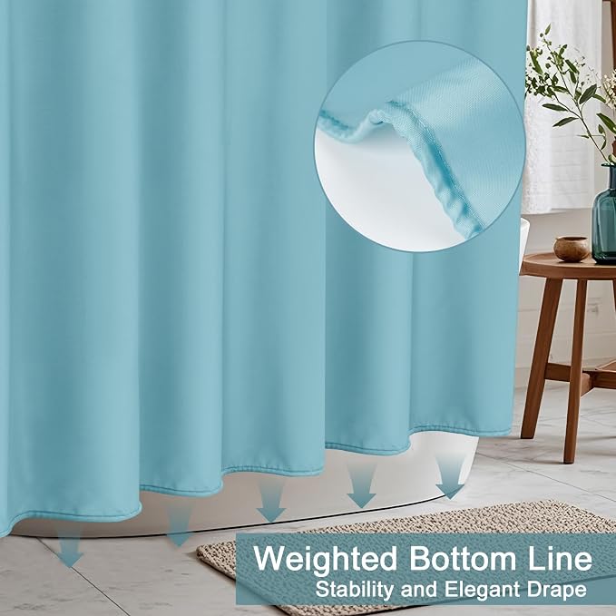 AooHome Extra Long Shower Liner, Fabric Bathroom Curtain with Hooks for Hotel, Weigthed Hem, Waterproof, 72 x 84 Inch, Blue