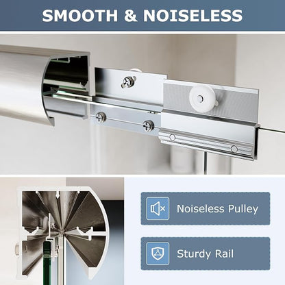 SUNNY SHOWER Double Sliding Glass Door 48" W x 72" H Shower Door 1/4" Tempered Glass Sliding Door Semi-Frameless Shower Glass Enclosure Bypass Walk in Shower Cabin, Brushed Nickel