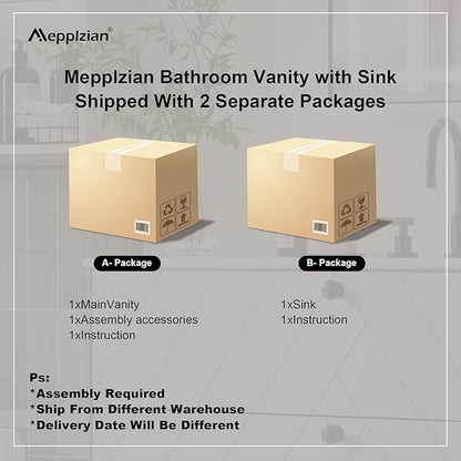 36 inch Bathroom Vanity with Sink, Floating Cabinet with Ceramic Sink, 2 Fluted Drawers Large Storage, Soft-Close Design, Modern (No Faucet)