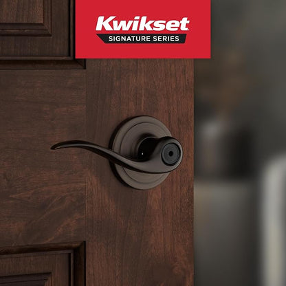 Kwikset Tustin Interior Privacy Door Handle with Lock, Metal, Door Lever For Bathroom and Bedroom, Venetian Bronze Reversible Keyless Turn Lock, with Microban Protection