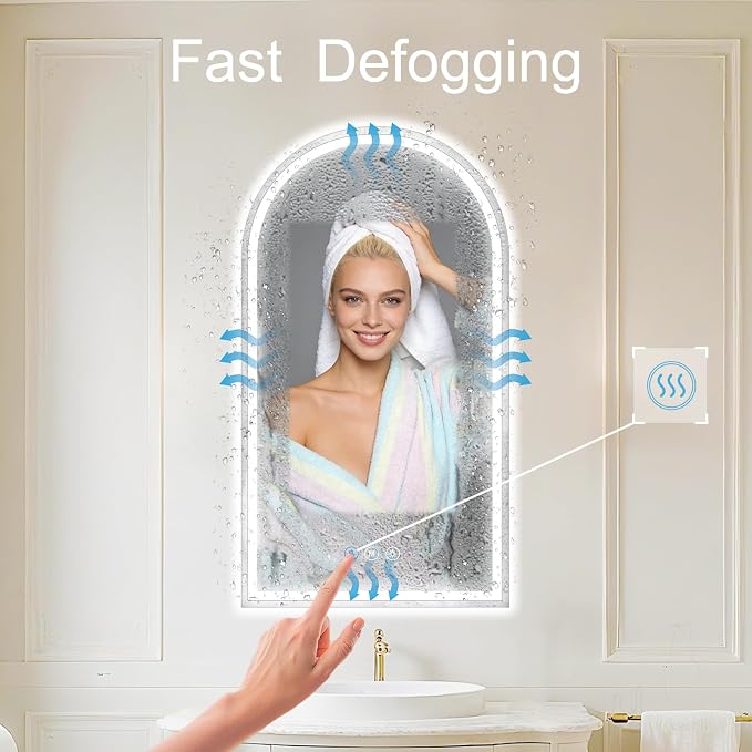 Arched LED Bathroom Mirror with Lights 24"x48", Anti-Fog,LED Mirrors with Light, Anti-Fog, Dimmable, 3 Color, Shatterproof, Touch Sensor