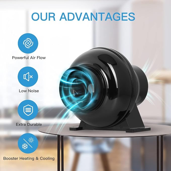 iPower 4 Inch 195 CFM Inline Fan with Speed Controller, Air Carbon Filter, 8 Feet Flexible Ducting, Temperature Humidity Monitor and Rope Hanger for Grow Tent Ventilation