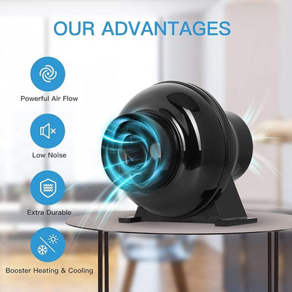 iPower 4 Inch 195 CFM Inline Fan with Speed Controller, Air Carbon Filter, 8 Feet Flexible Ducting, Temperature Humidity Monitor and Rope Hanger for Grow Tent Ventilation