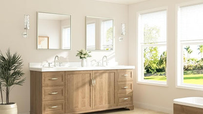 Brushed Nickel Bathroom Mirror for Over Sink 30" x 30" Brushed Nickel Beveled Framed Rectangle Vanity Mirror for Bathroom, Bedroom, Entryway, Living Room, Tempered Glass, Stronger Frame