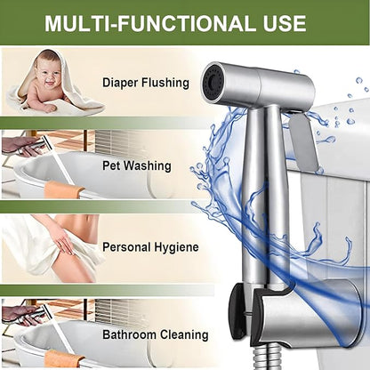 Handheld Bidet Sprayer for Toilet, Stainless Steel Bathroom Personal Hygiene Bidet Sprayer Set, Baby Cloth Diaper Sprayer with Adjustable Water Pressure Control, Perfect for Whole Family Cleaning Use