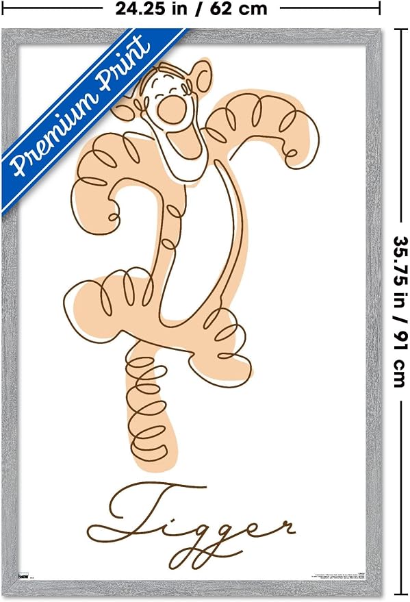 Trends International Disney Simple Moments Line Art - Tigger Wall Poster, 34L x 22.4W, Gray Framed Version