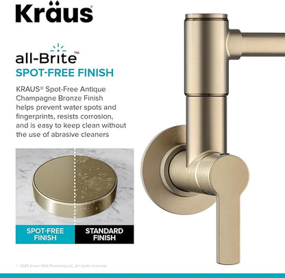 KRAUS Oletto Pot Filler Faucet with Retractable Arm, Wall Mount Kitchen Faucet, Pot Filler for Stove in Spot-Free Brushed Brass, KPF-5001SFACB