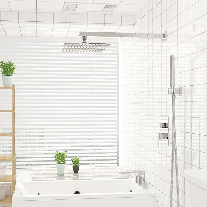 10 Inch Rain Shower Head High Pressure Rainfall Shower Head Chrome | Square Rain Bathroom Showerhead, High Flow, Large Stainless Steel, Ceiling Mounted, Wall Mounted, Waterfall Full Body