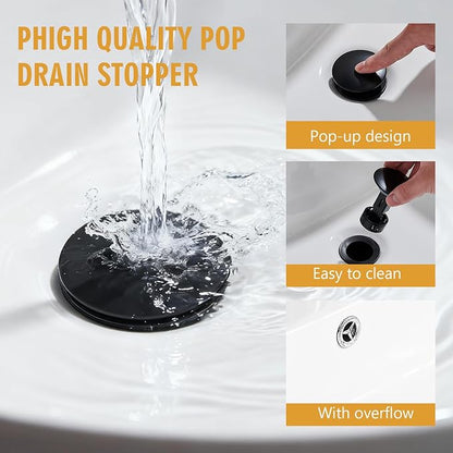 Bathroom Sink Faucet, Waterfall Bathroom Faucet with Pop-up Drain, Supply Hoses and Deck Plate, Suitable for 1 or 3 Holes, Mate Black