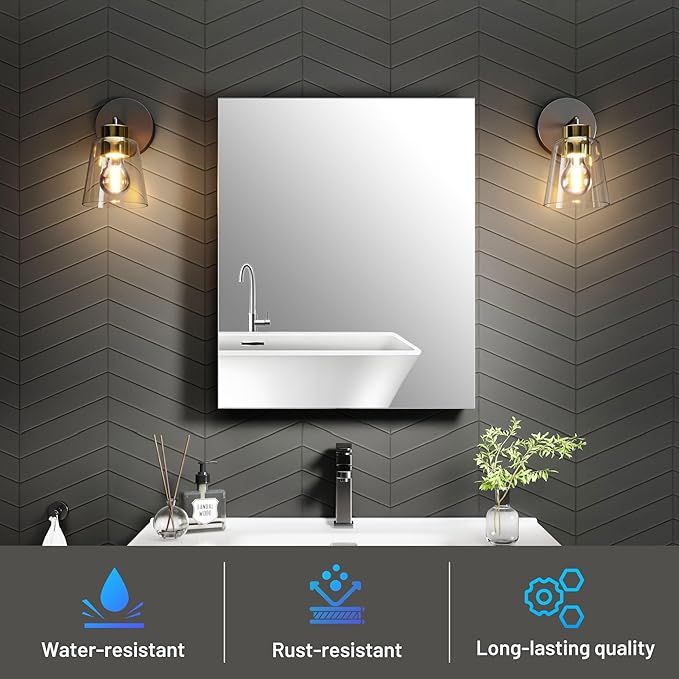 20 x 24 Medicine Cabinet Mirror for Bathroom,Assembly Required,Aluminum Alloy Frame,Recessed/Surface Mounted,Reversible L/R Door,Adjustable Shelves,Bathroom Medicine Cabinet with Mirror