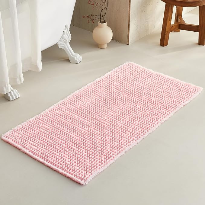 TYUU Waffle Bath Mat, Cute Bathroom Rugs Non Slip, 48x24 Light Peachy Pink | Super Absorbent Quick Dry Bath Rug, Non-Slip Backing, Soft Waffle Washable Farmhouse Bathroom Mats, Tub, Shower & Home Decor
